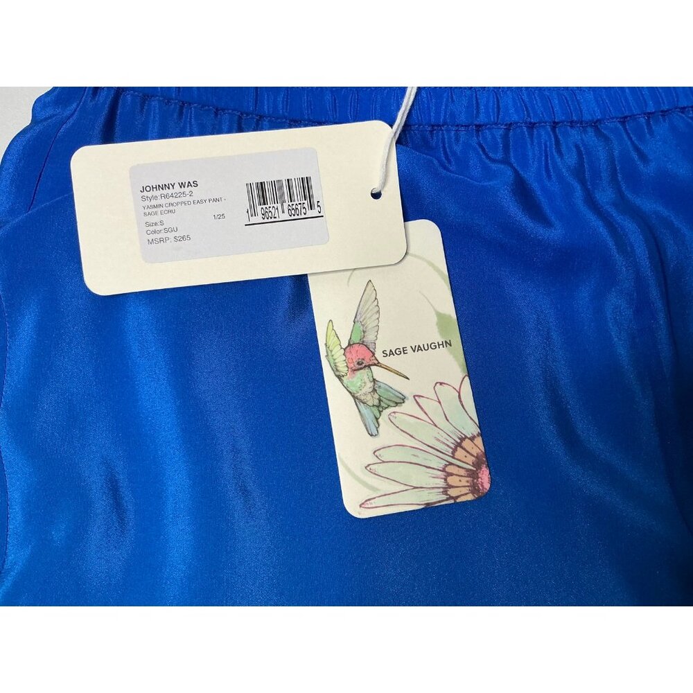 Johnny Was Yasmin Cropped Easy Pant Blue Butterfly Silk Size Small NWT $265 - Picture 9 of 12